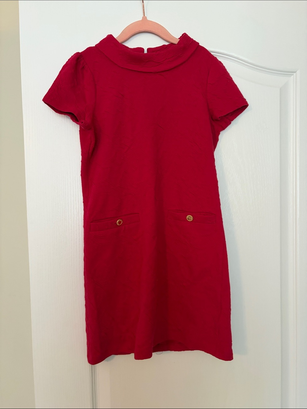 Lilly Pulitzer Girls Red Short-Sleeve Dress with Peter Pan Collar